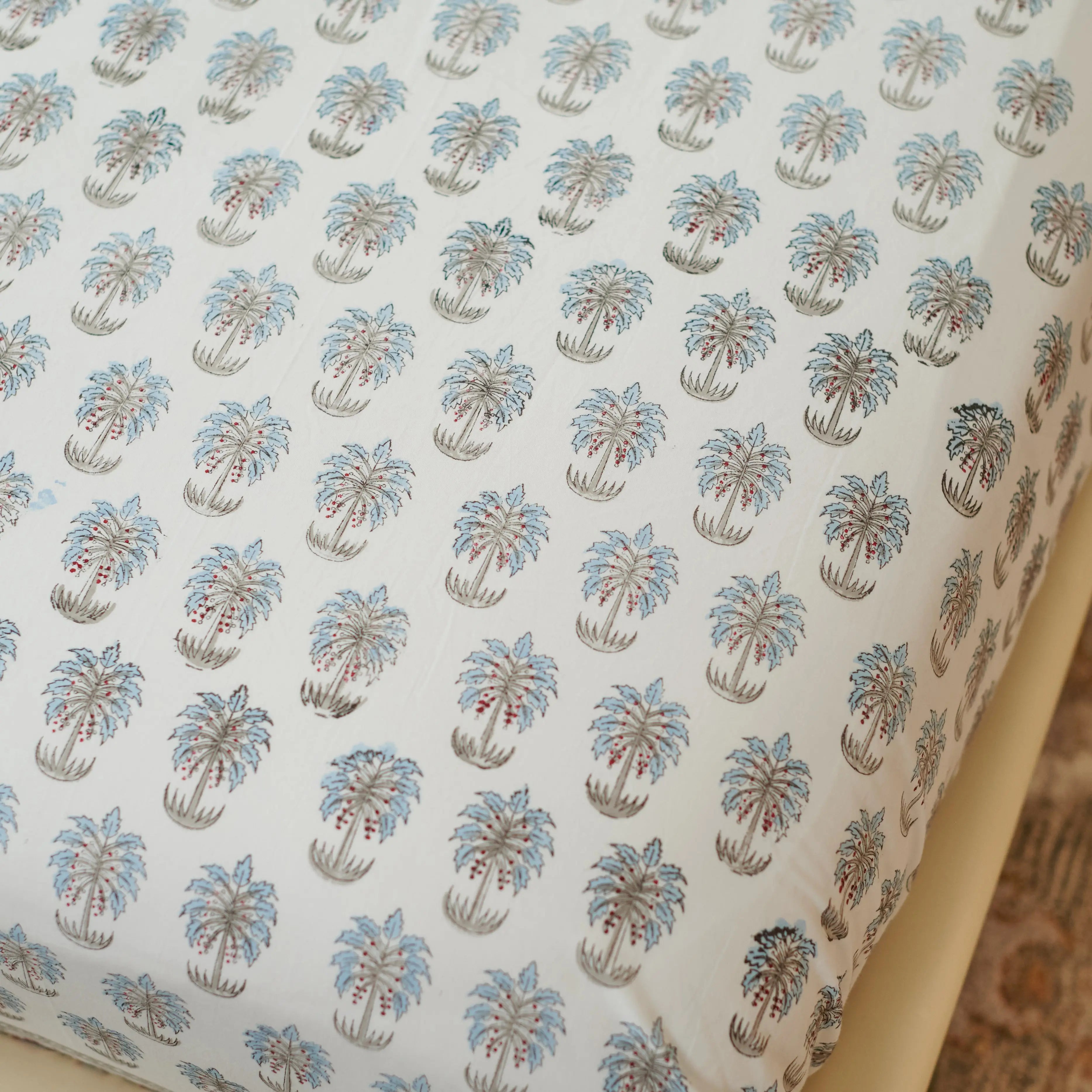 Palm Leaf Hand Block Printed Bedsheet Set (Double)