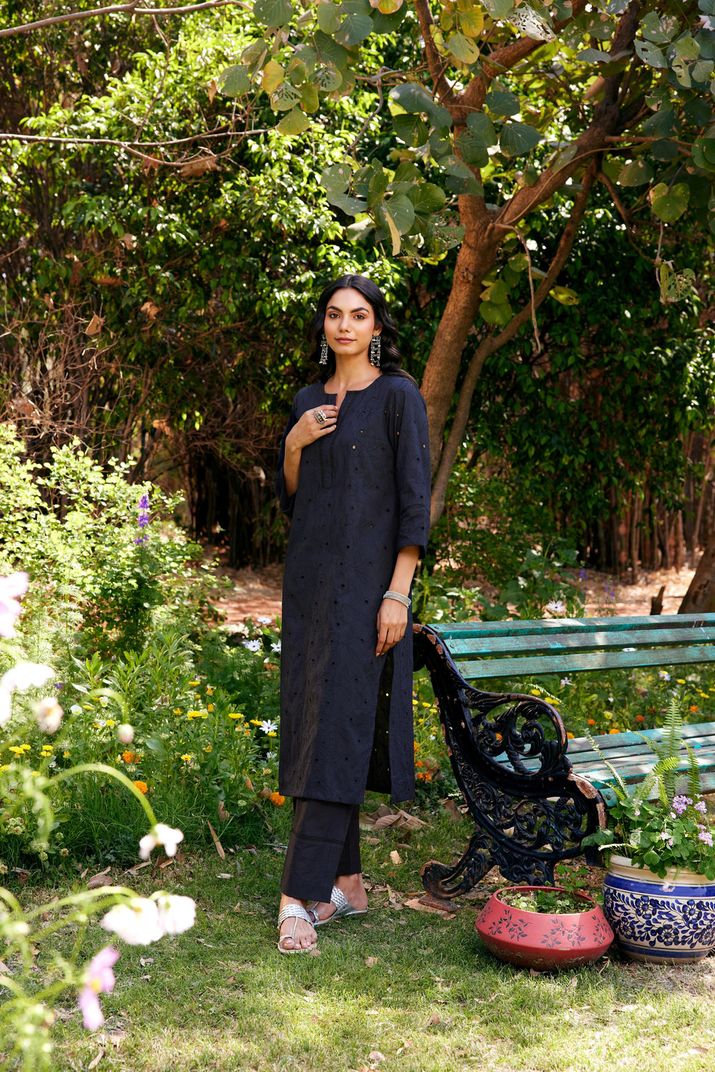 Noor Black Shifli Cotton Kurta-Set of 3- IT