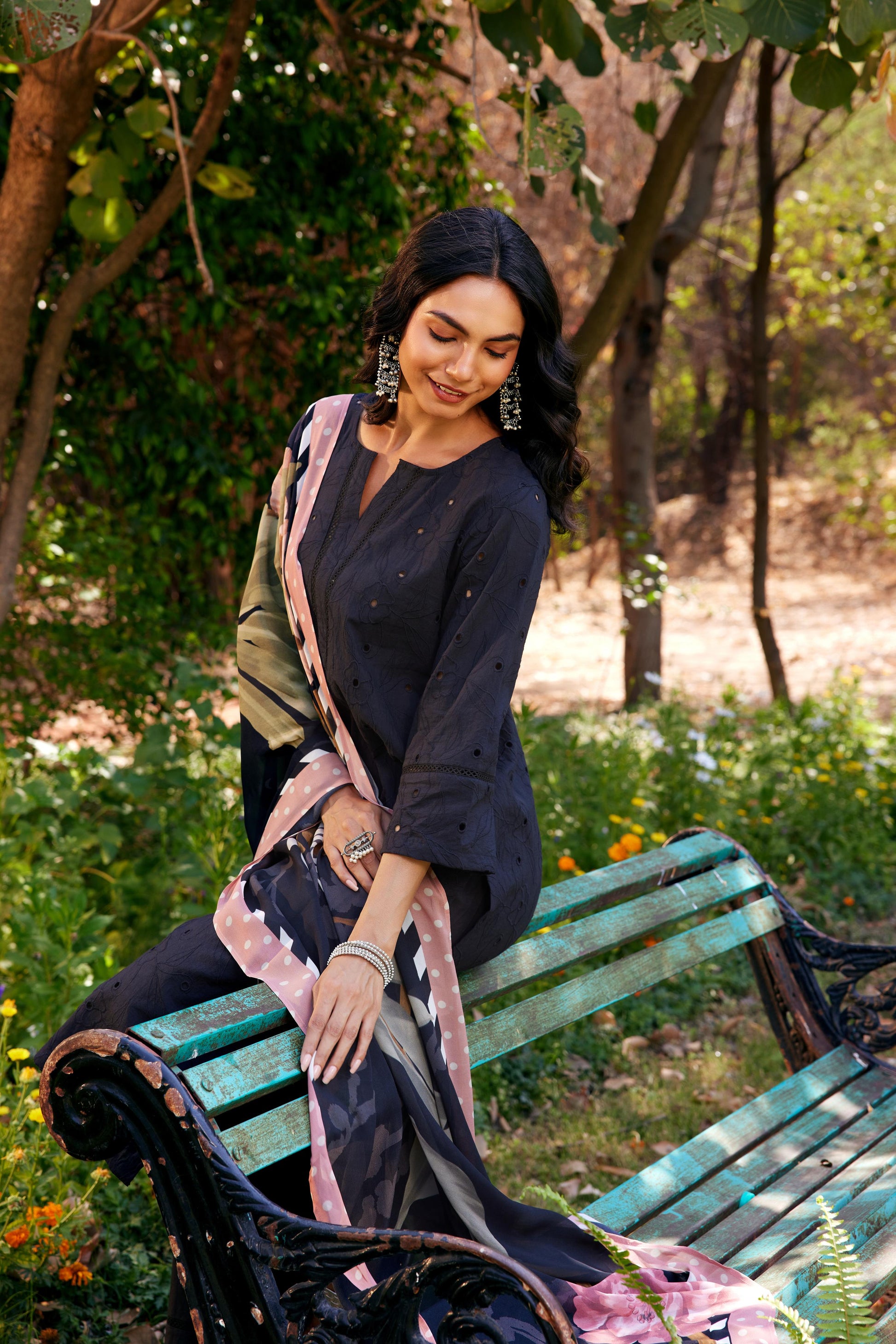 Noor Black Shifli Cotton Kurta-Set of 3