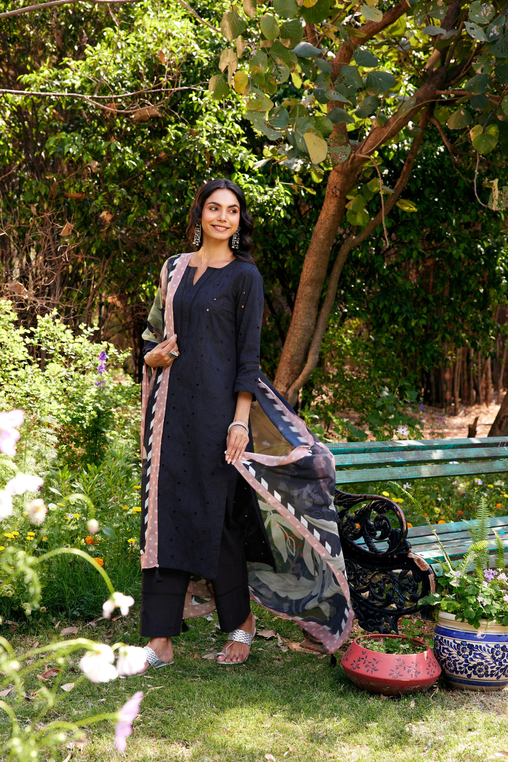 Noor Black Shifli Cotton Kurta-Set of 3- IT