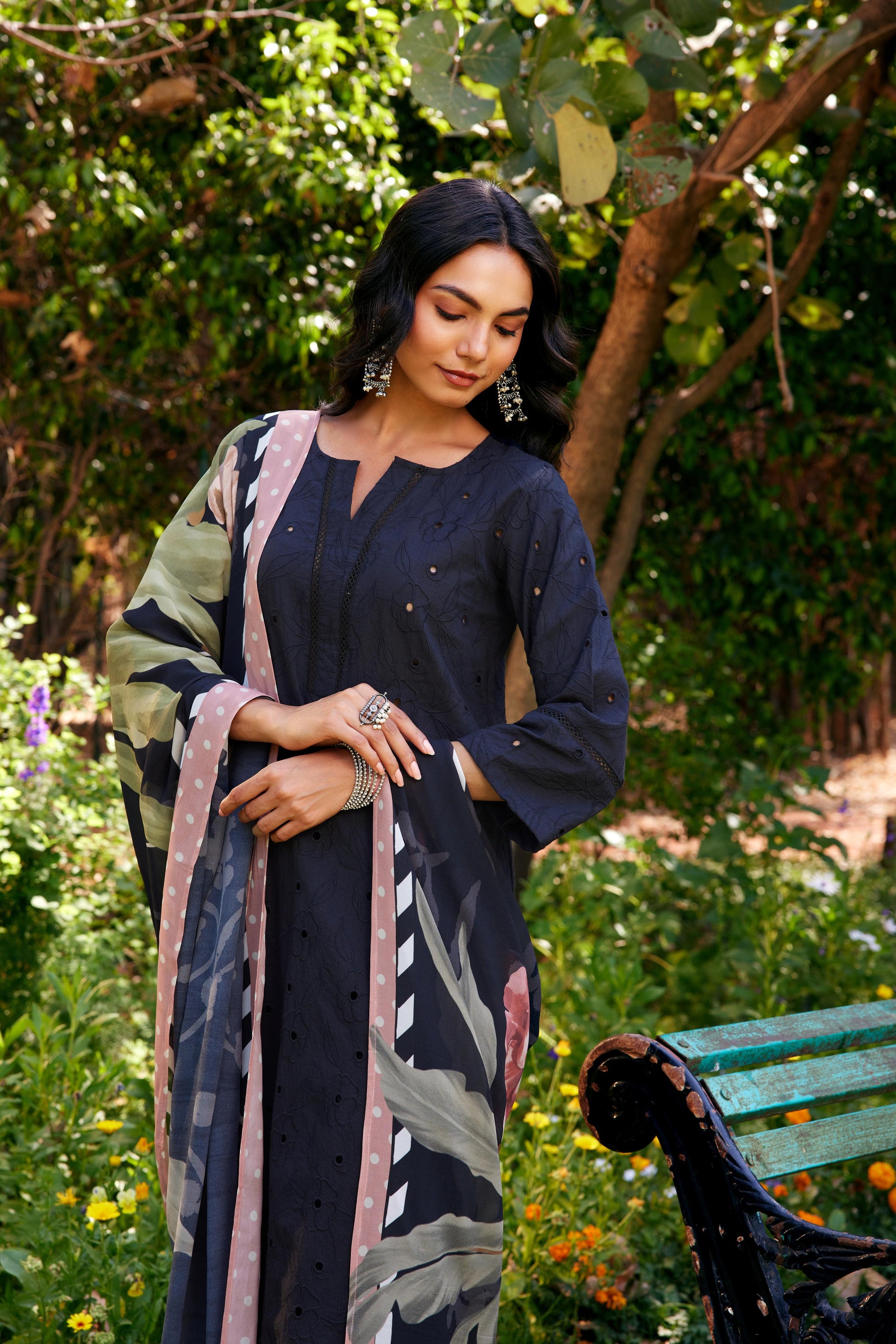 Noor Black Shifli Cotton Kurta-Set of 3