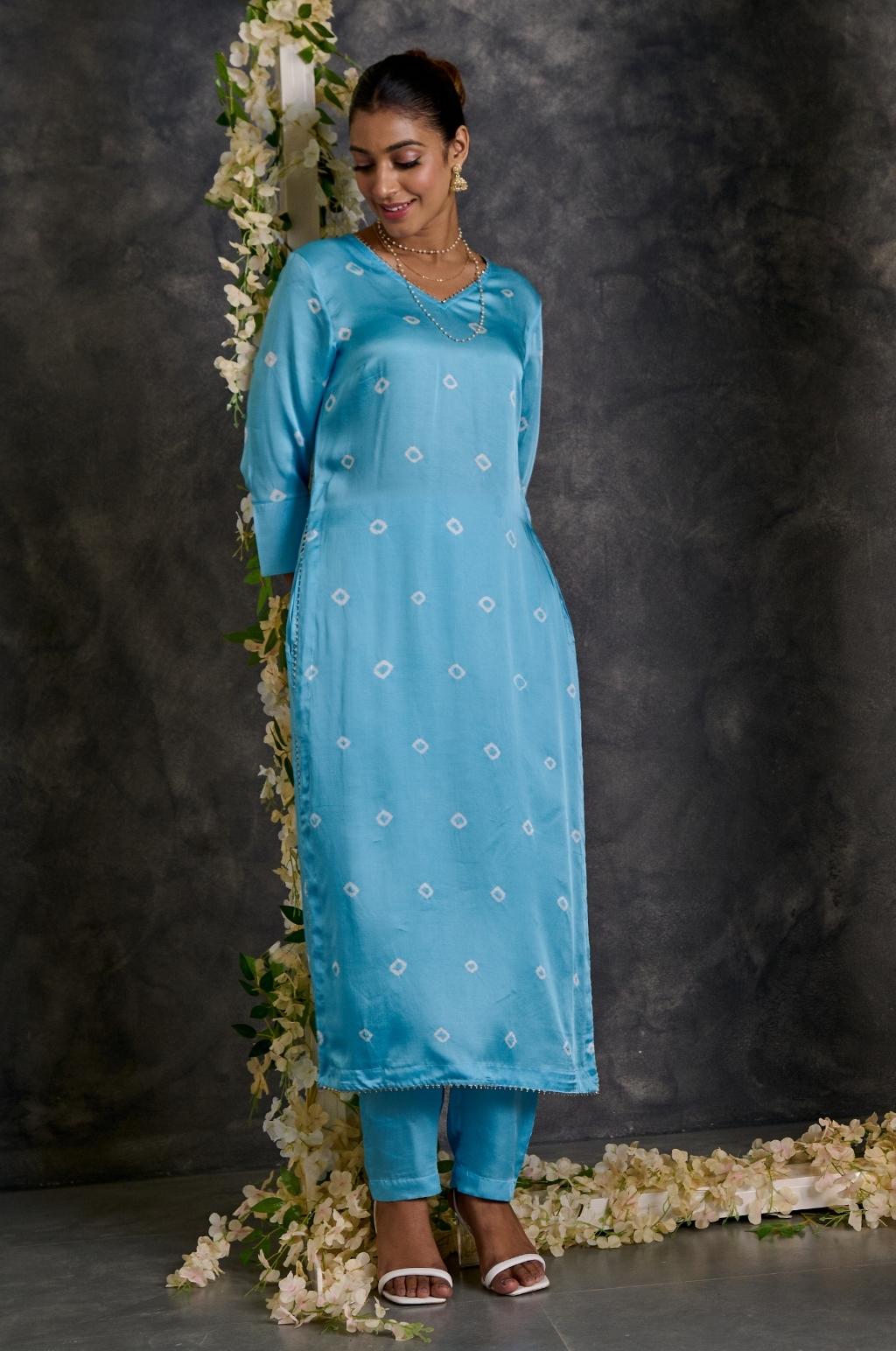 Bandhani High Slit Modal Satin Kurta