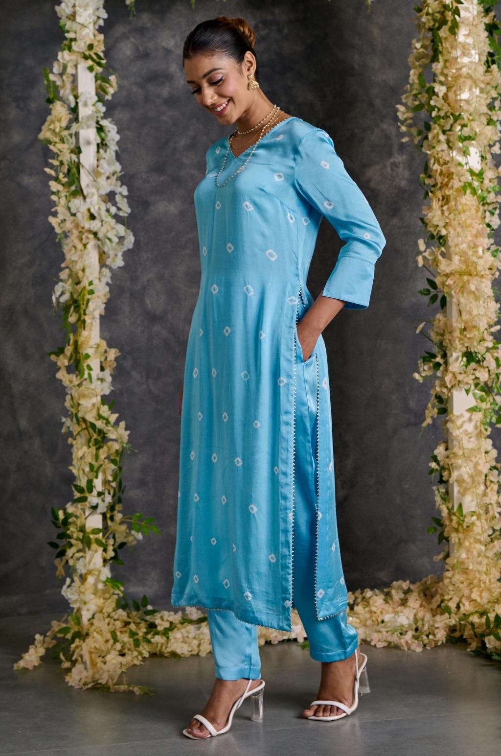 Bandhani High Slit Modal Satin Kurta