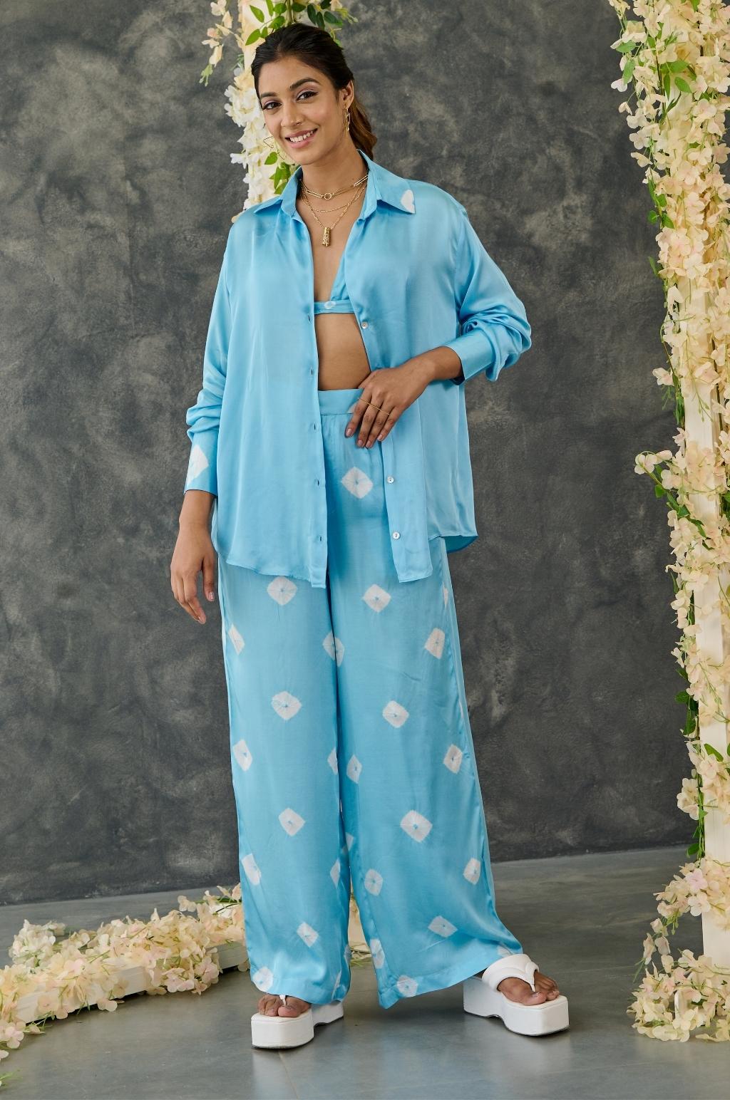 Blue Bandhani Modal Satin Co-Ord Set