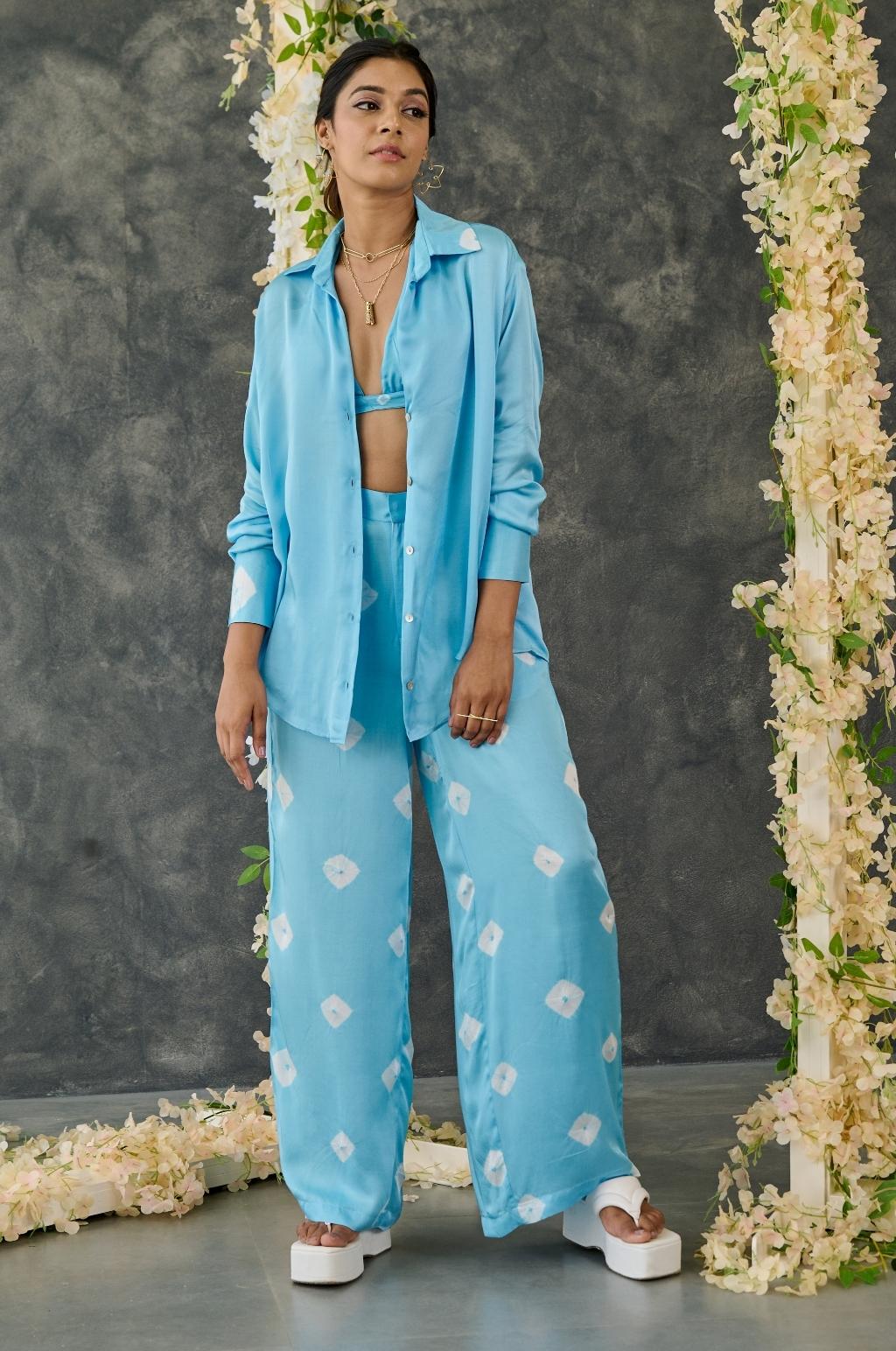 Blue Bandhani Modal Satin Co-Ord Set