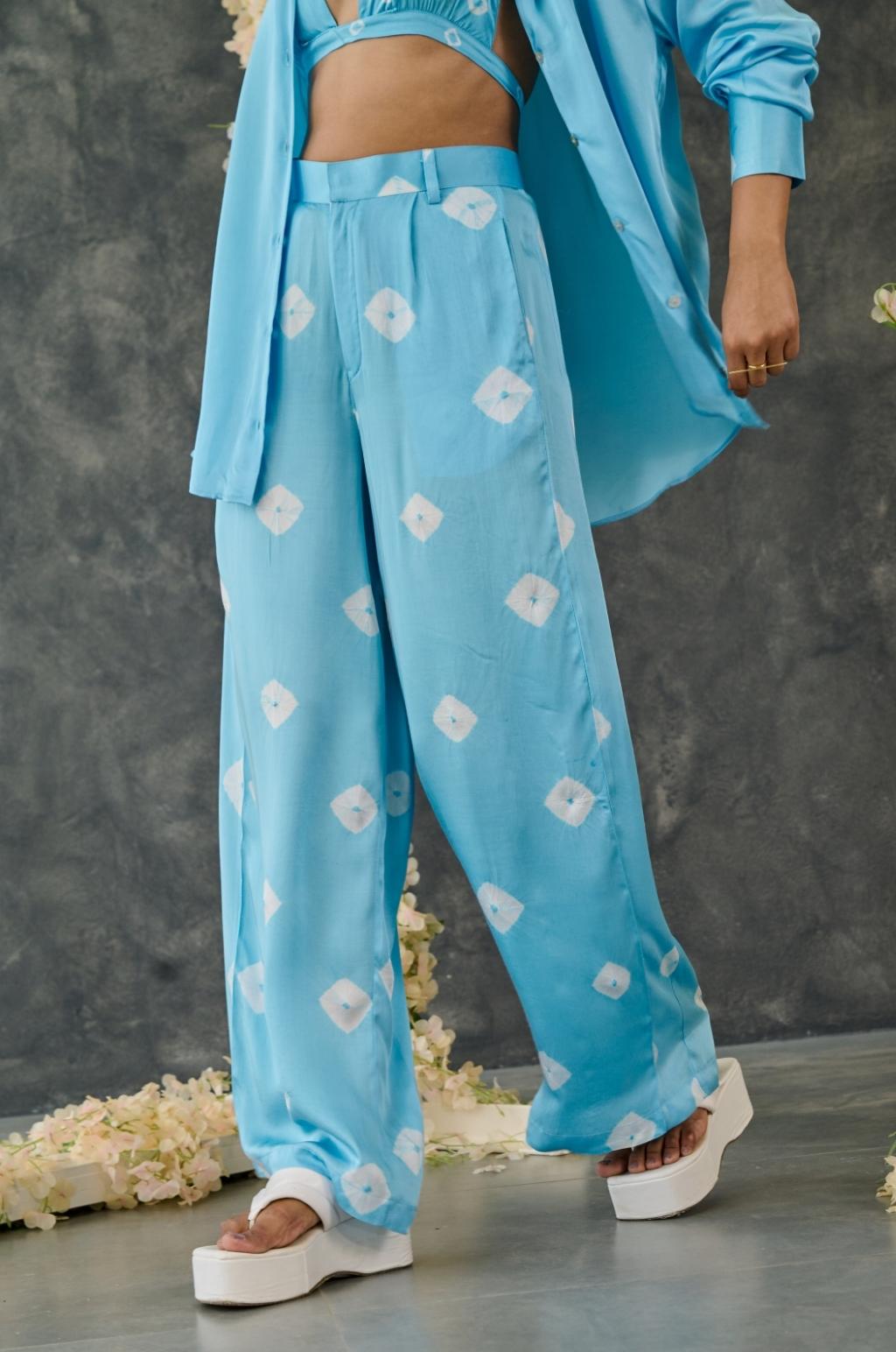 Blue Bandhani Modal Satin Co-Ord Set
