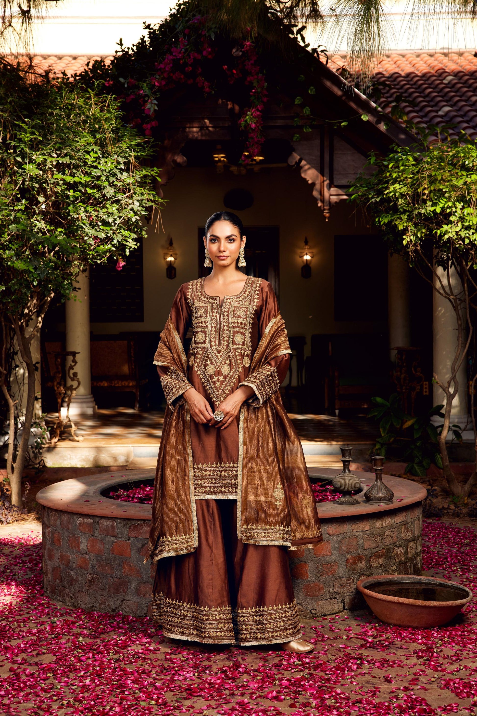 Brown Sharara Inayat Kurta Set of 3