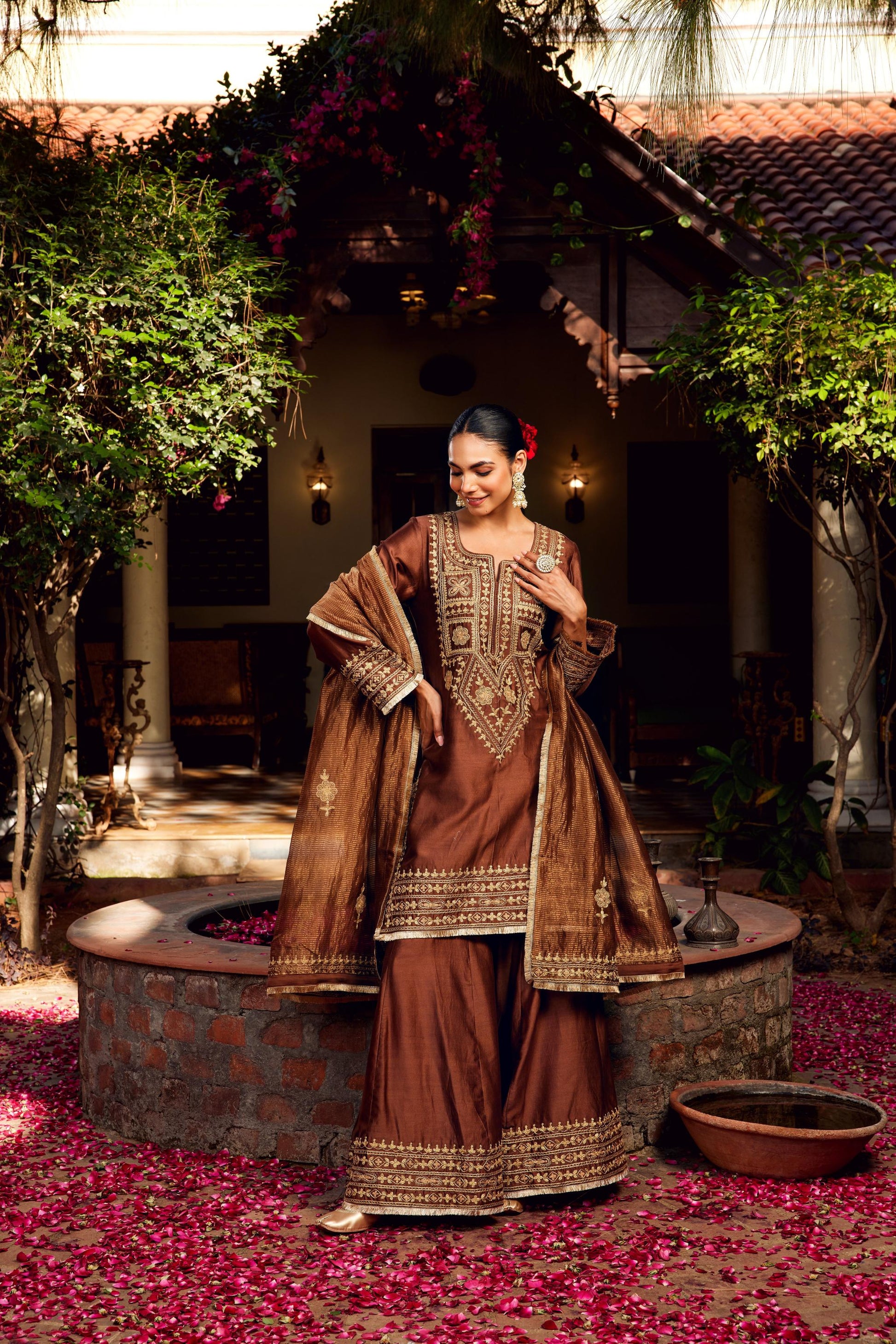Brown Sharara Inayat Kurta Set of 3