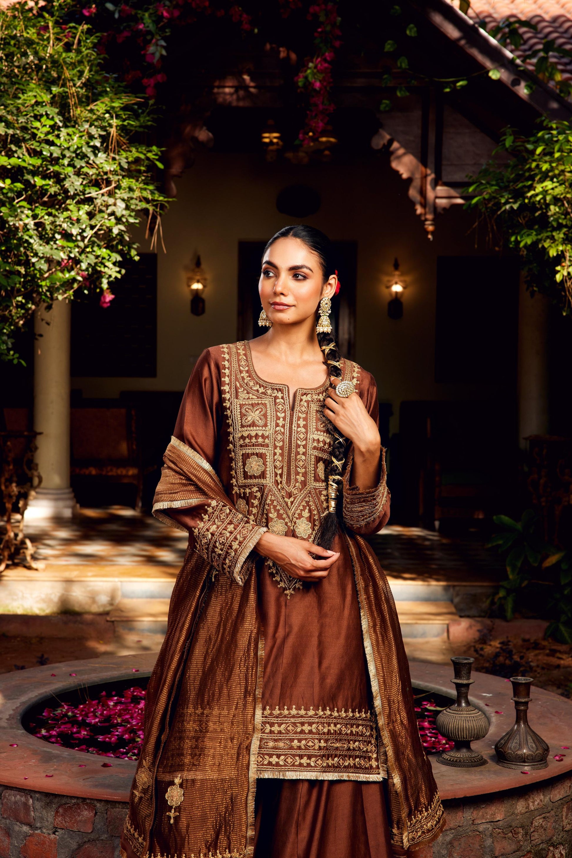Brown Sharara Inayat Kurta Set of 3