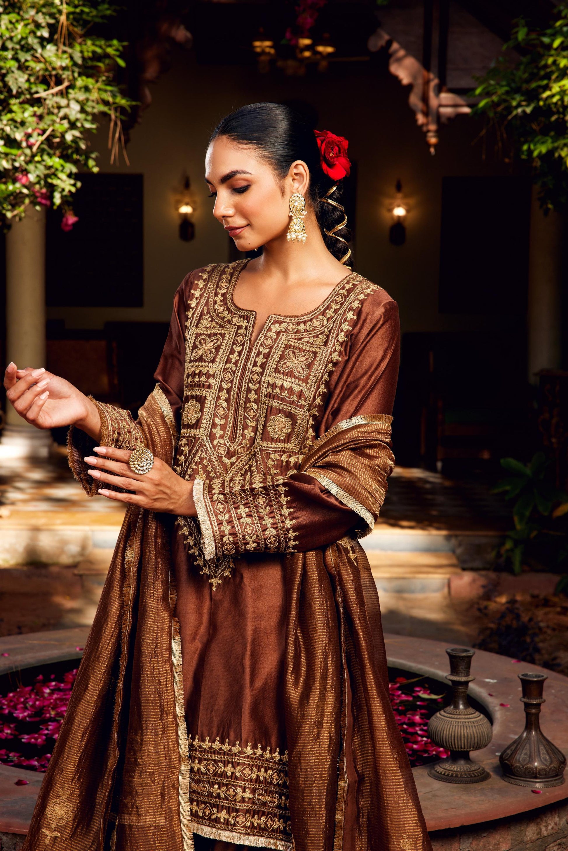 Brown Sharara Inayat Kurta Set of 3