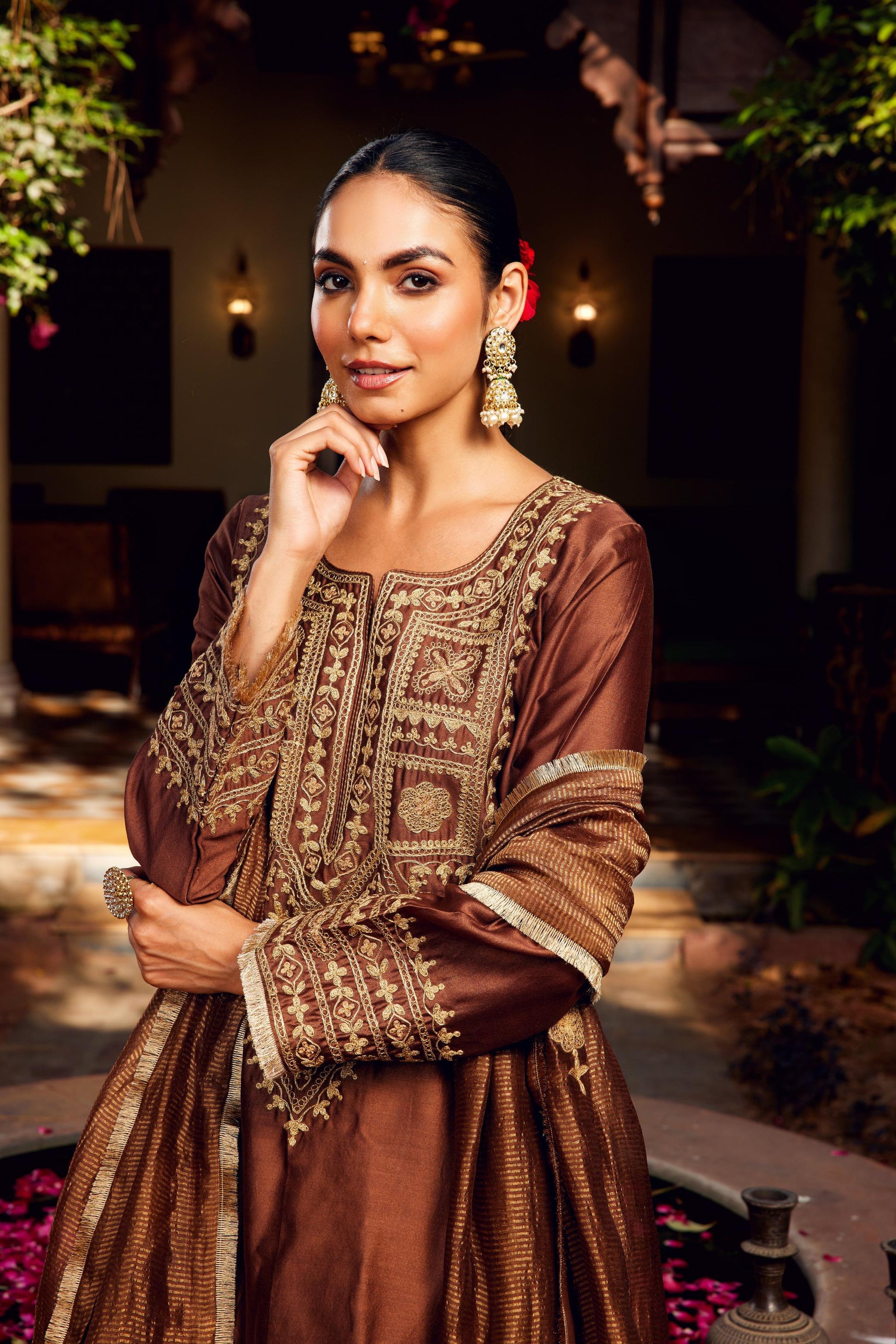 Brown Sharara Inayat Kurta Set of 3