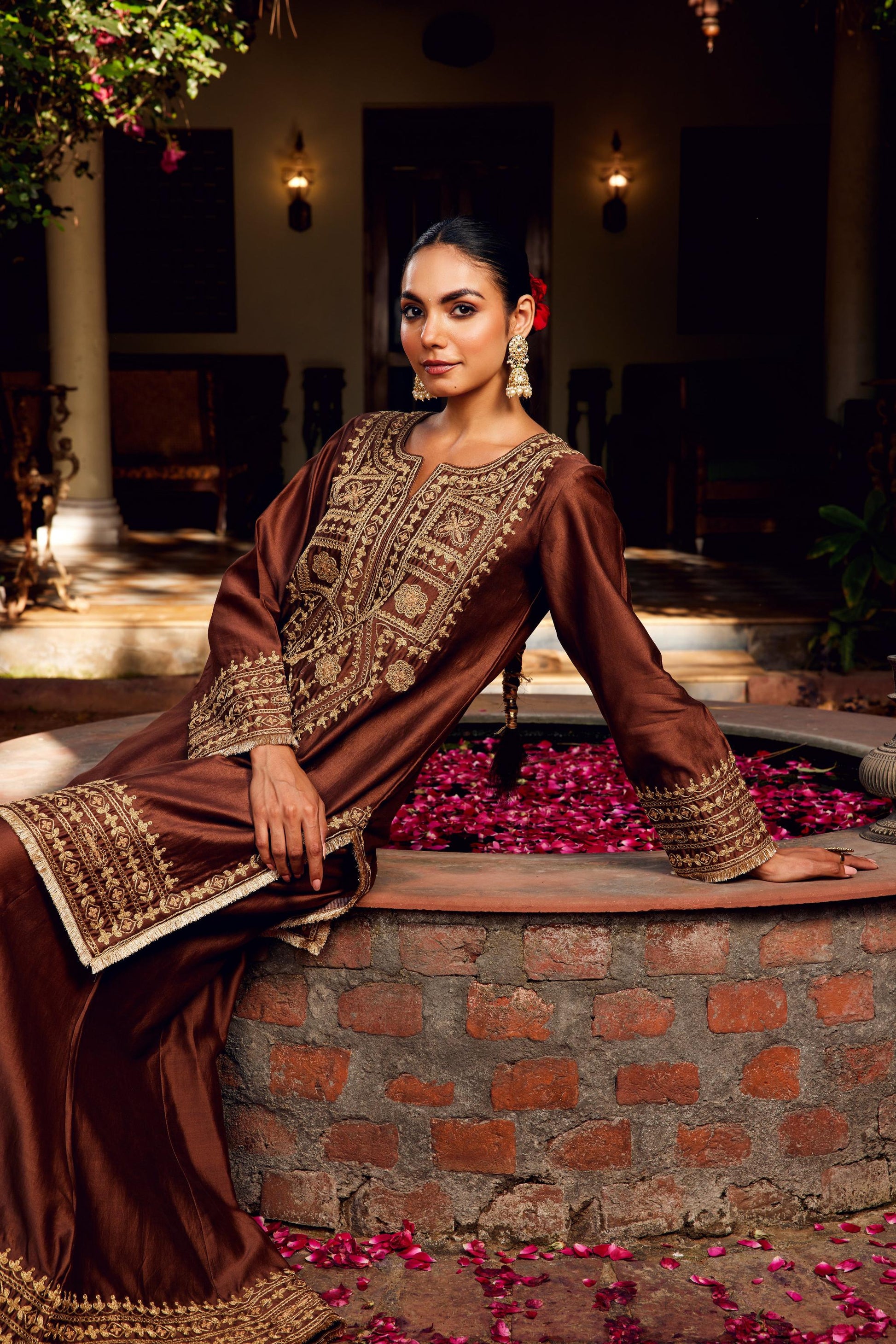 Brown Sharara Inayat Kurta Set of 3