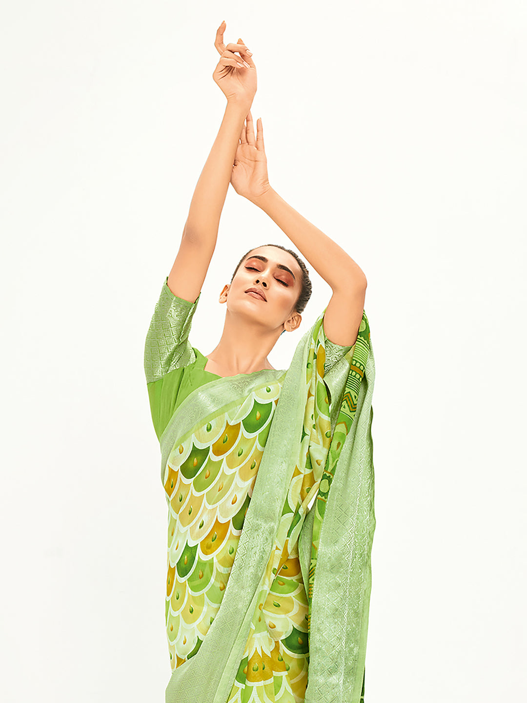 Cotton Blend Multicolored Printed Designer Saree With Blouse