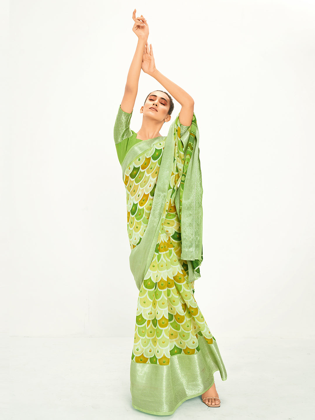 Cotton Blend Multicolored Printed Designer Saree With Blouse