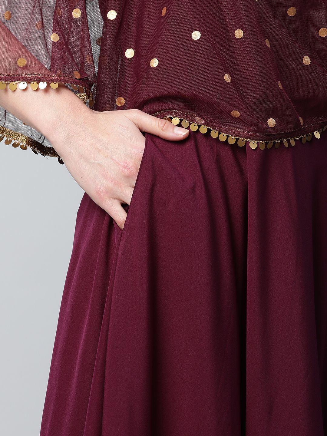 Burgundy & Gold Net Printed Dress