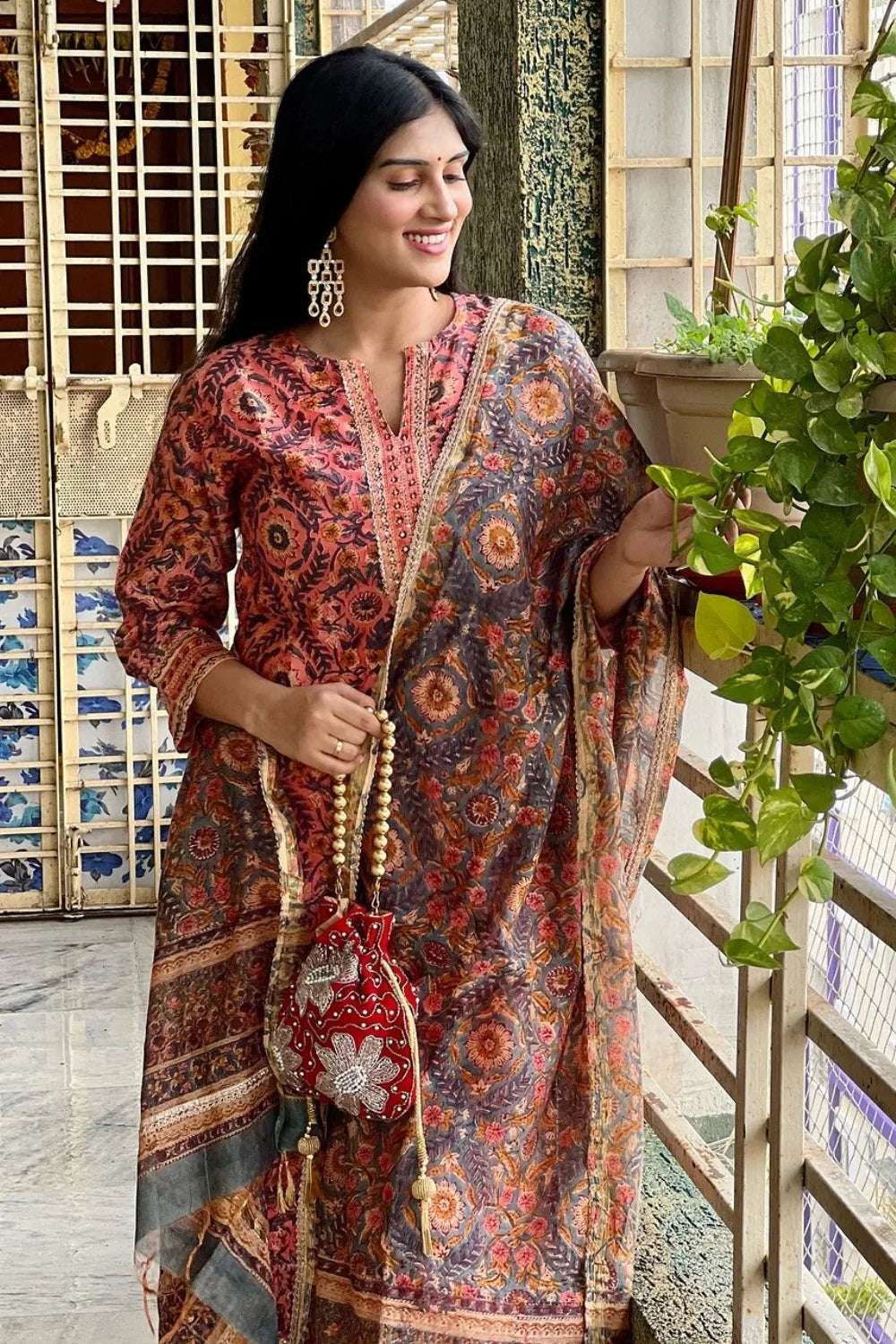 Rust Chanderi Silk Kurta