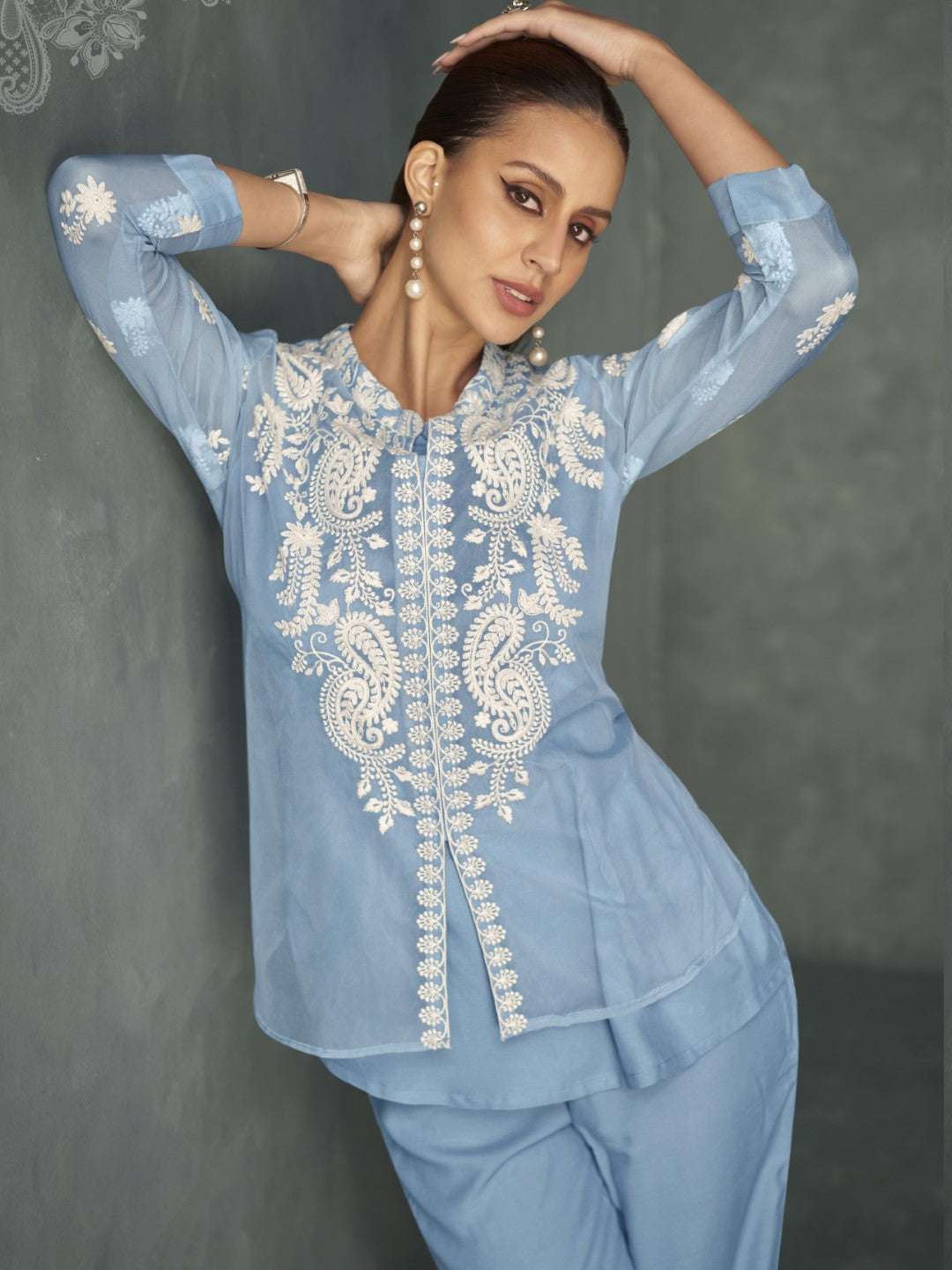 Saba SoftBlue Embroidered 3 pc Co-ord Set- AL