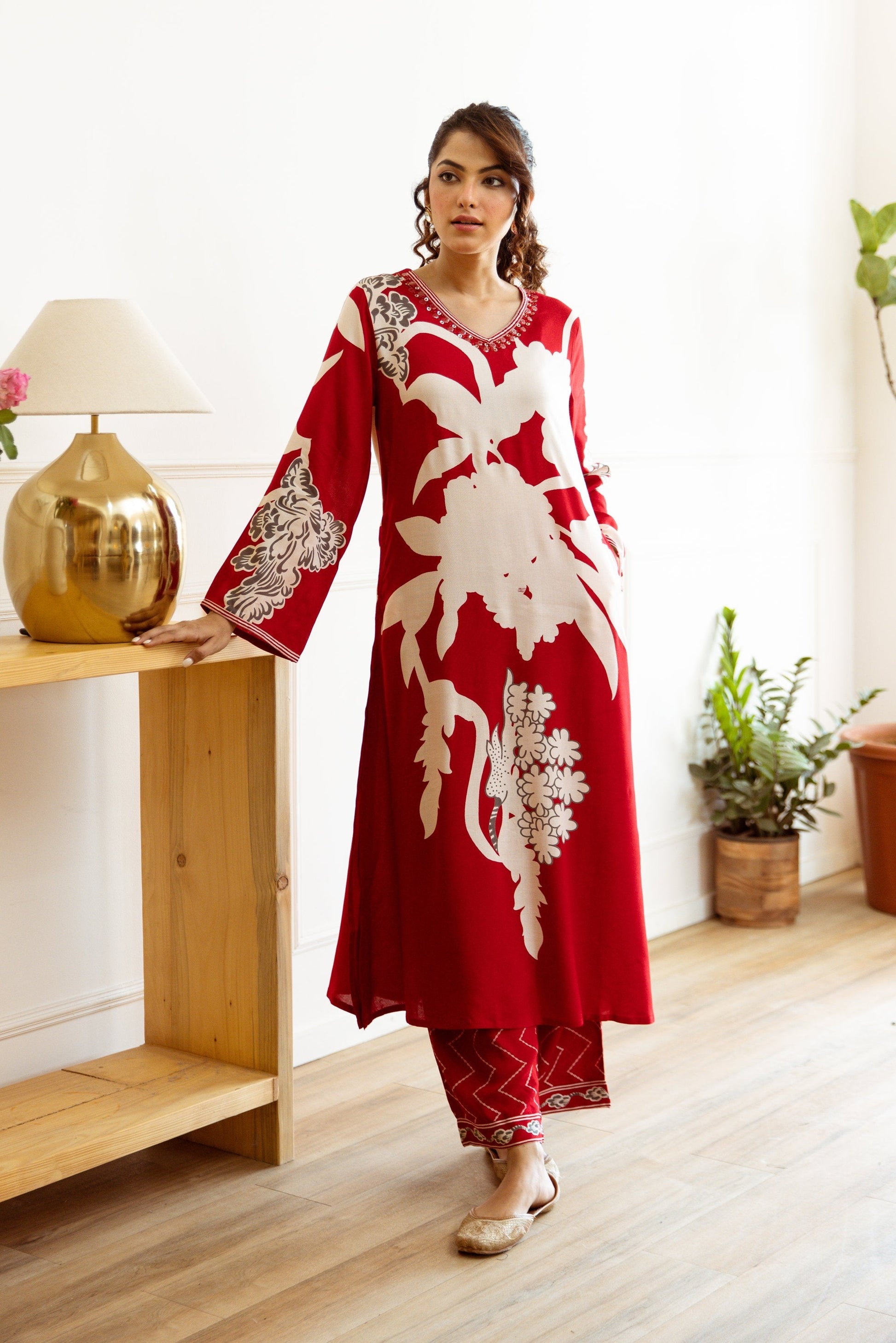 Sargun Vermillion Kurta Pant Set- AL