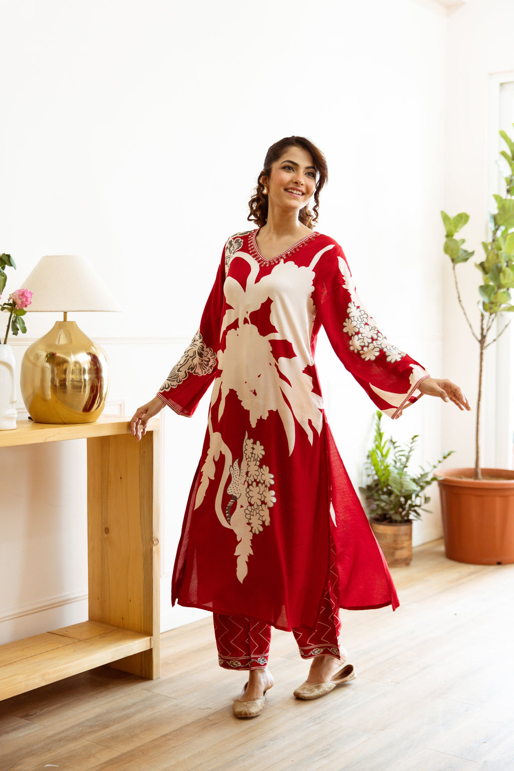 Sargun Vermillion Kurta Pant Set- AL