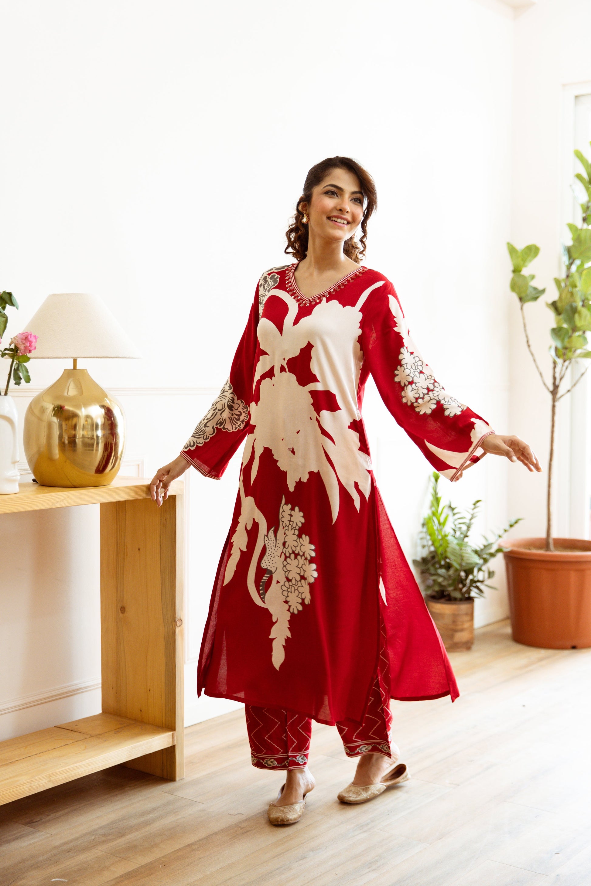 Sargun Vermillion Kurta Pant Set- AL