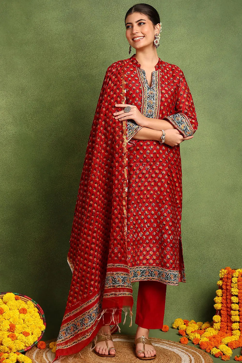 Red Chanderi Silk Kurta