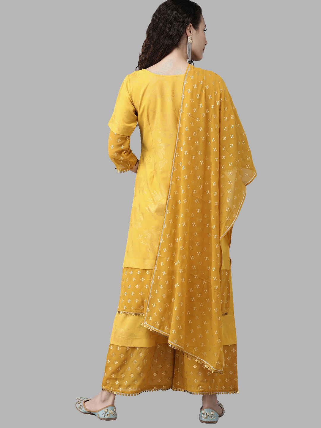 Mustard Yellow Printed Kurta Palazzo Set With Dupatta