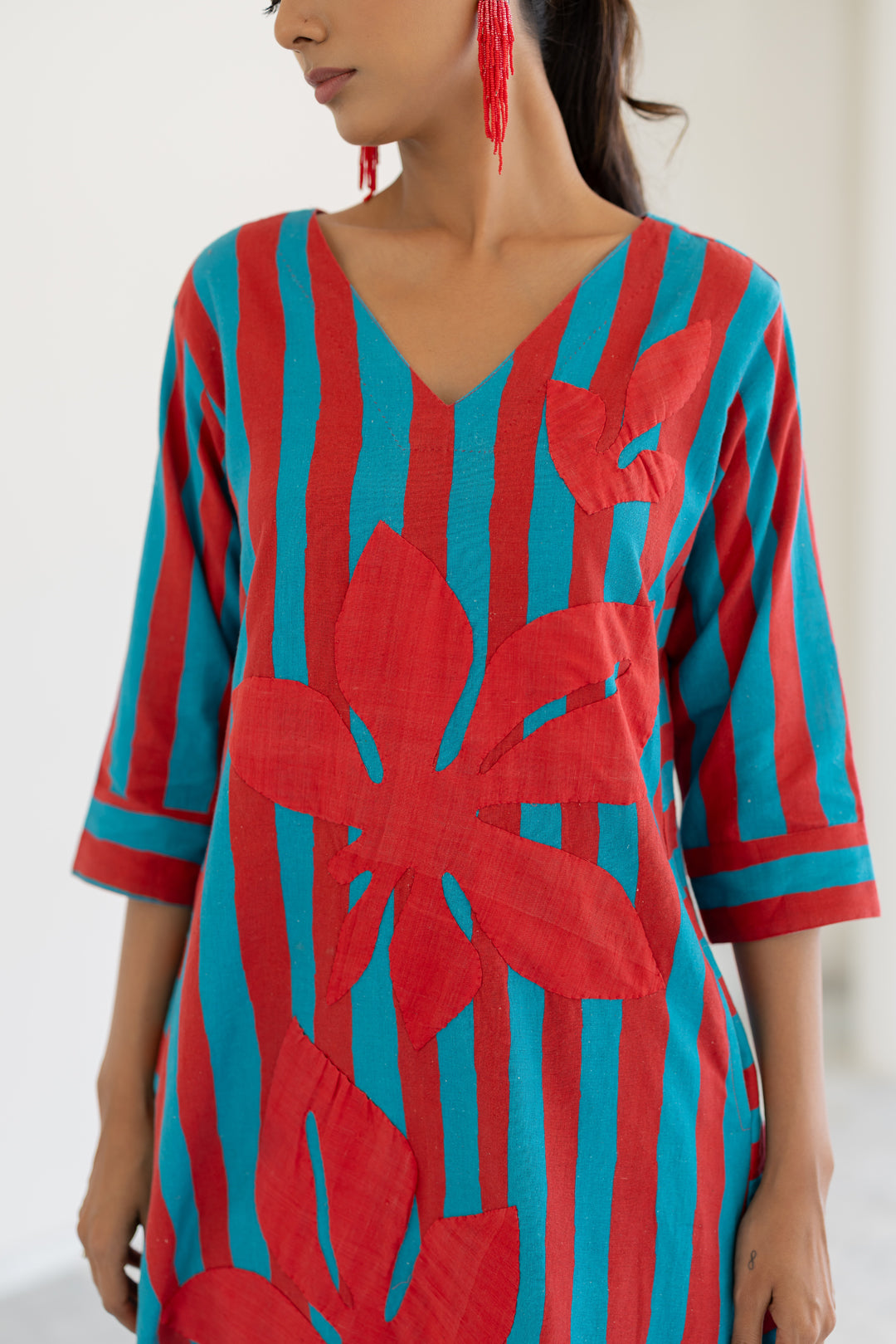 Sky Fire Striped Applique Kurta Set- SS