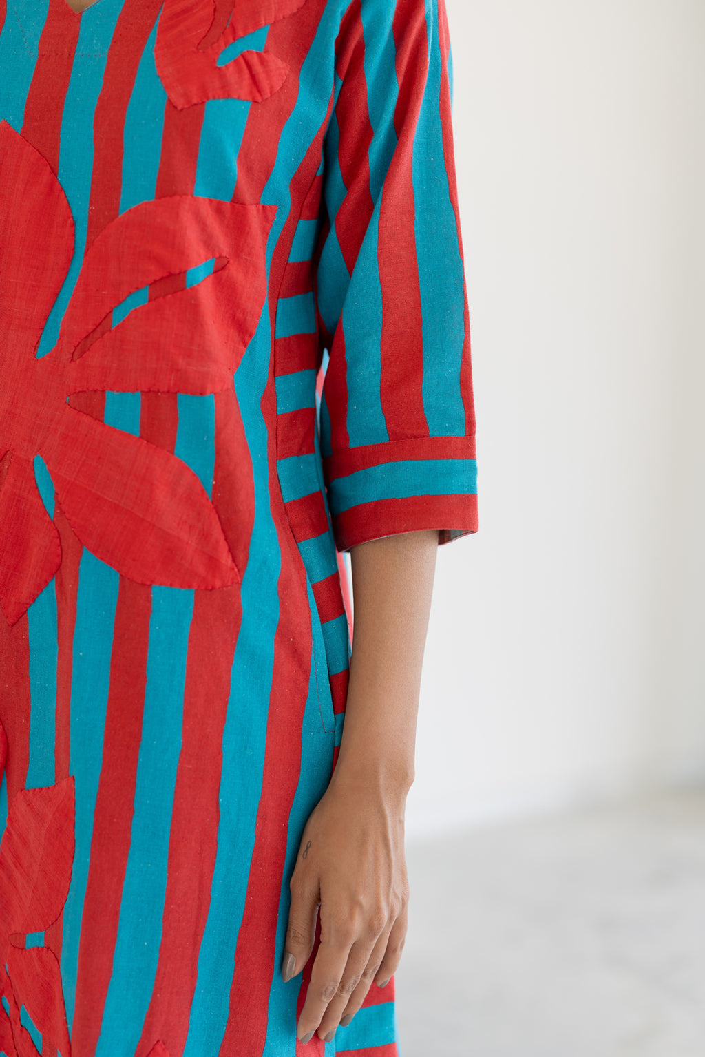 Sky Fire Striped Applique Kurta Set- SS