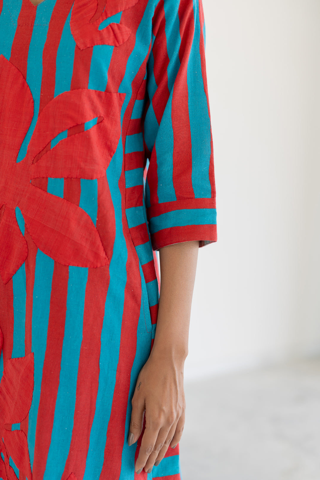 Sky Fire Striped Applique Kurta Set- SS