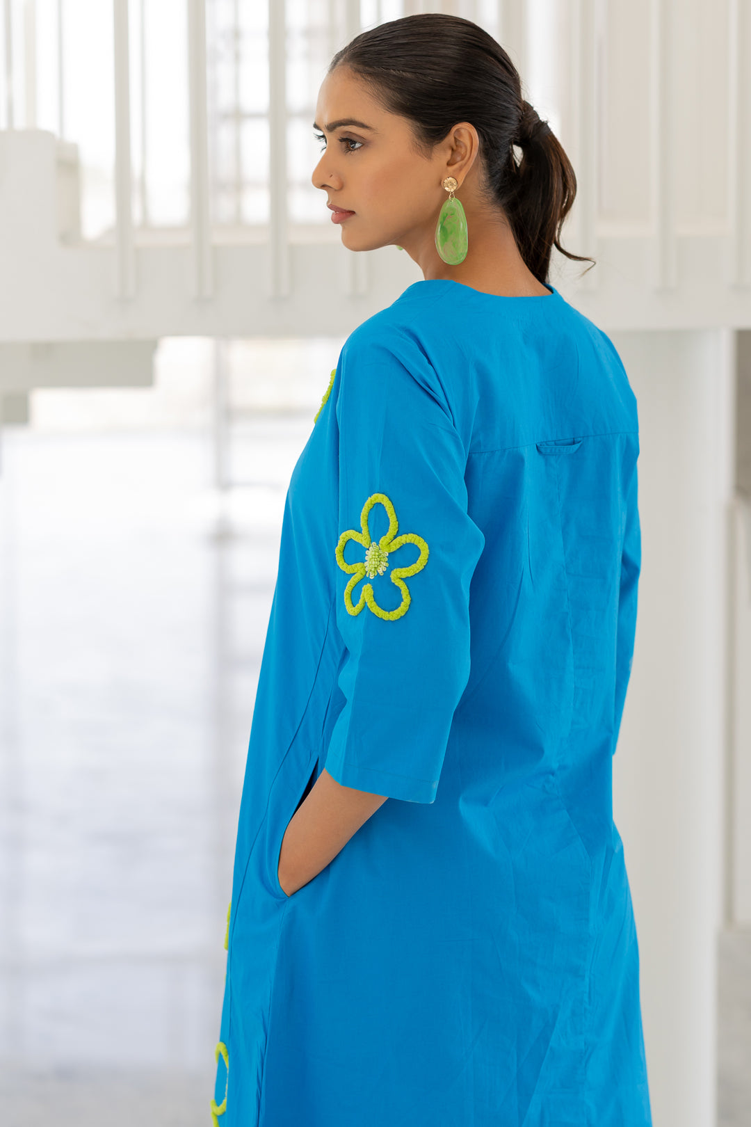 Seafoam Floral Embroidery Kurta Set- SS