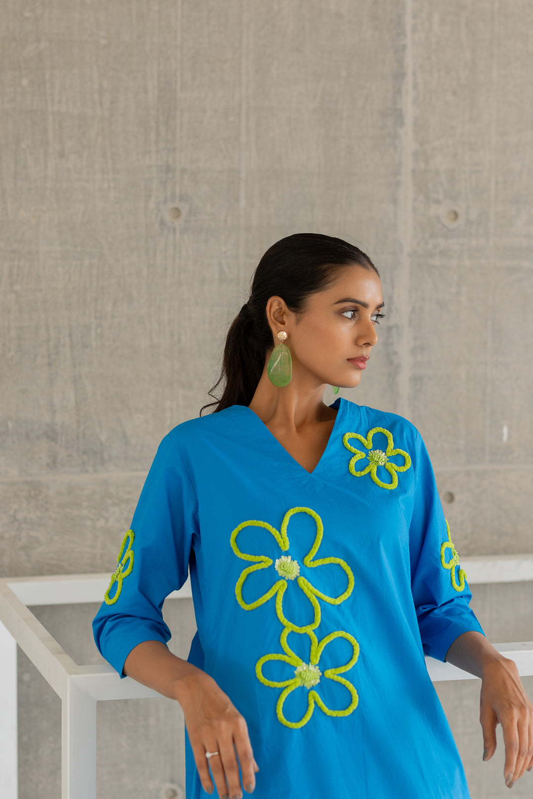 Seafoam Floral Embroidery Kurta Set- SS