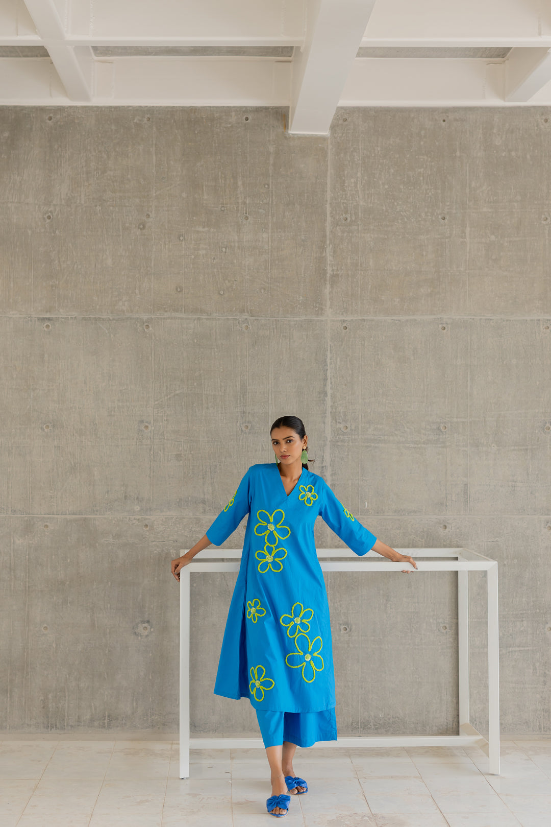 Seafoam Floral Embroidery Kurta Set- SS