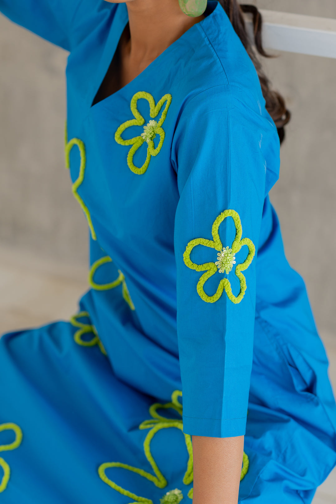 Seafoam Floral Embroidery Kurta Set- SS