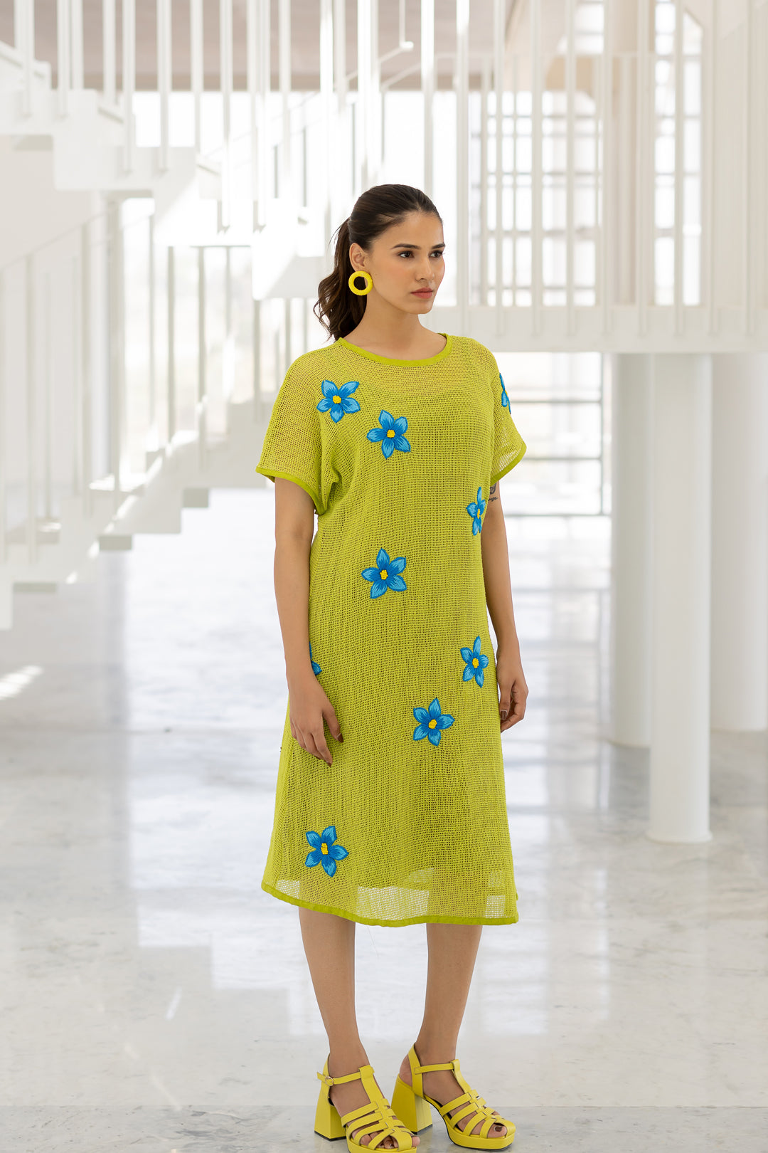 Avocado Mesh Embroidered Dress- SS