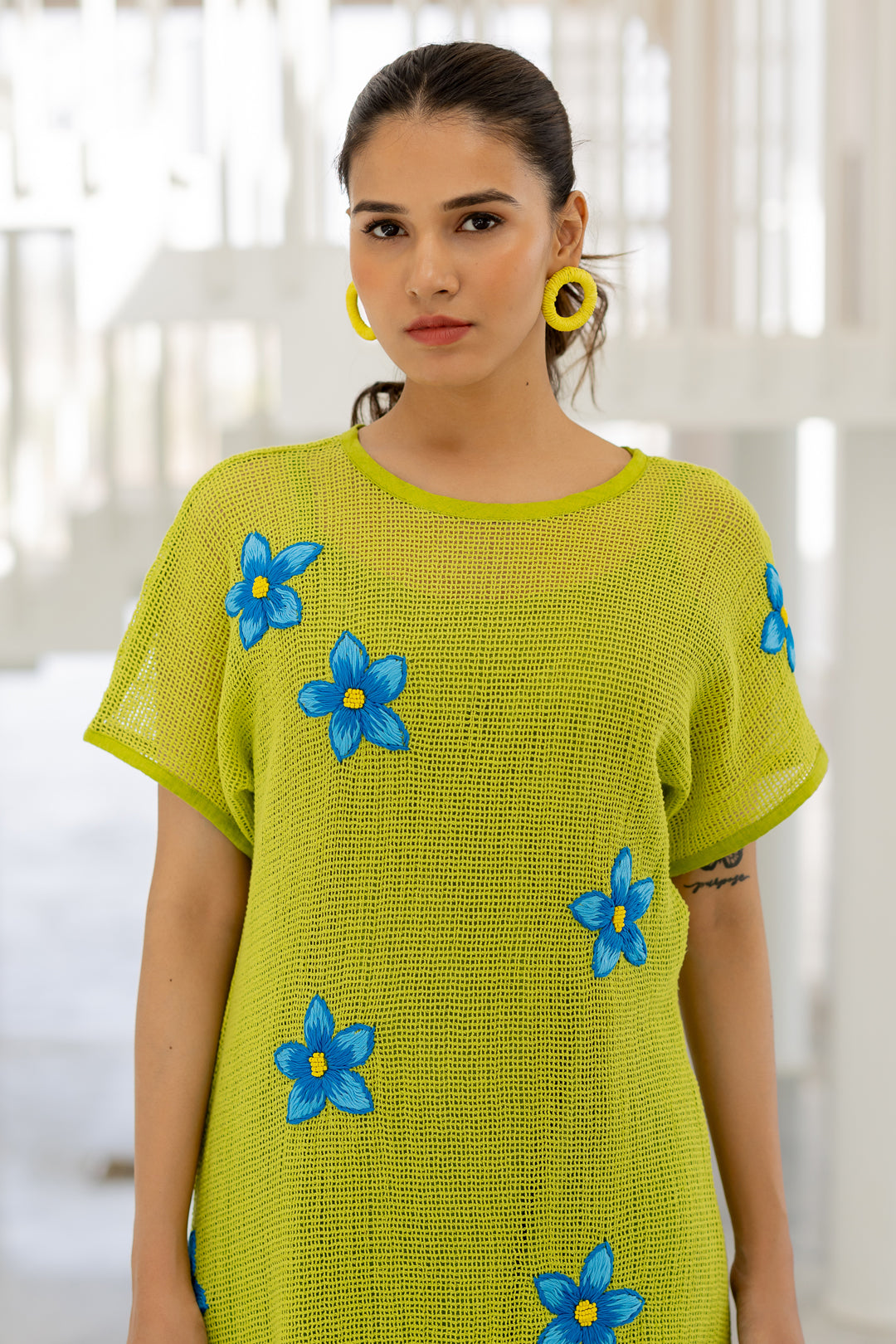 Avocado Mesh Embroidered Dress- SS