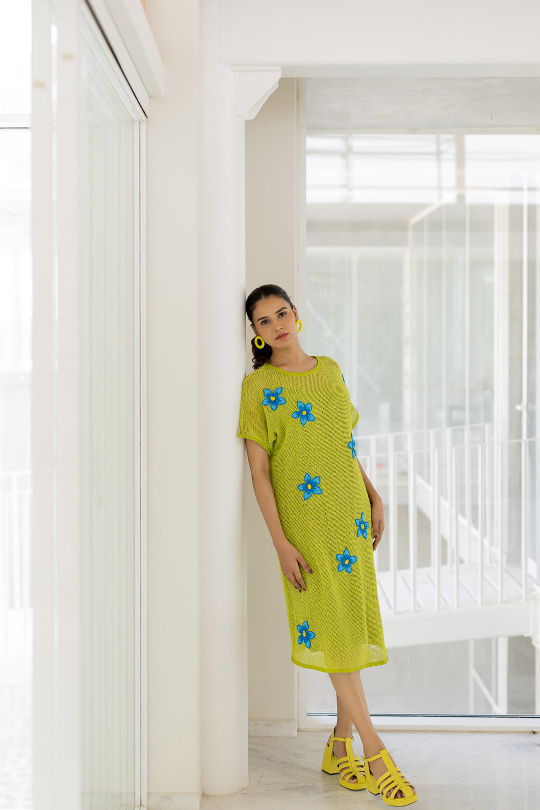 Avocado Mesh Embroidered Dress- SS