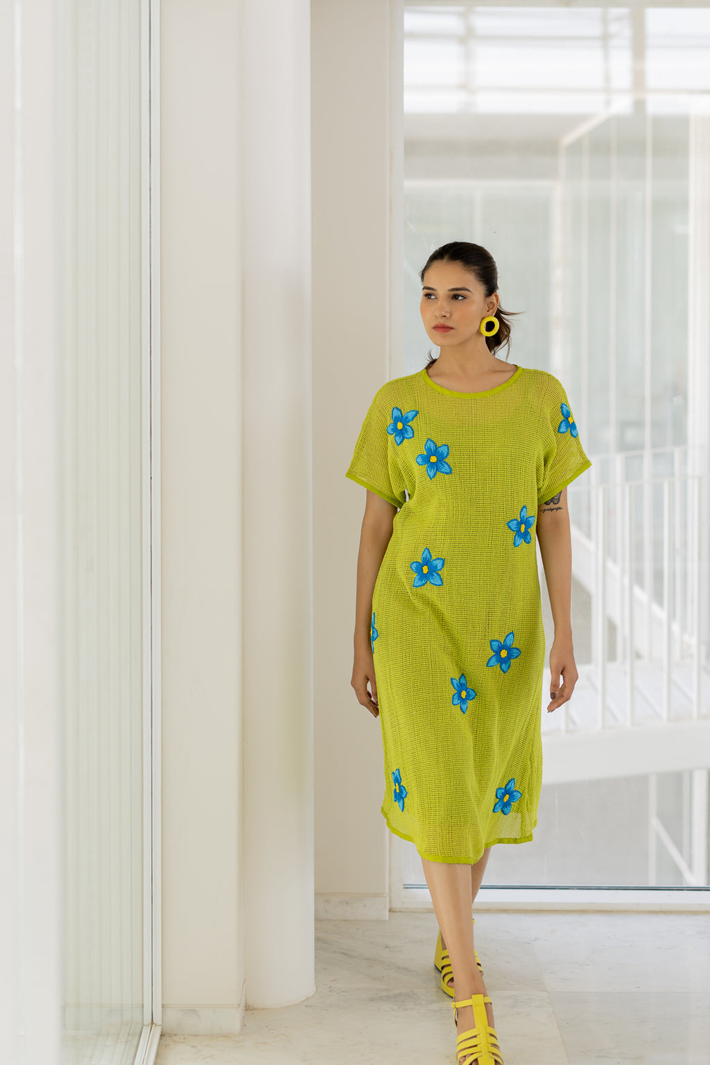 Avocado Mesh Embroidered Dress- SS