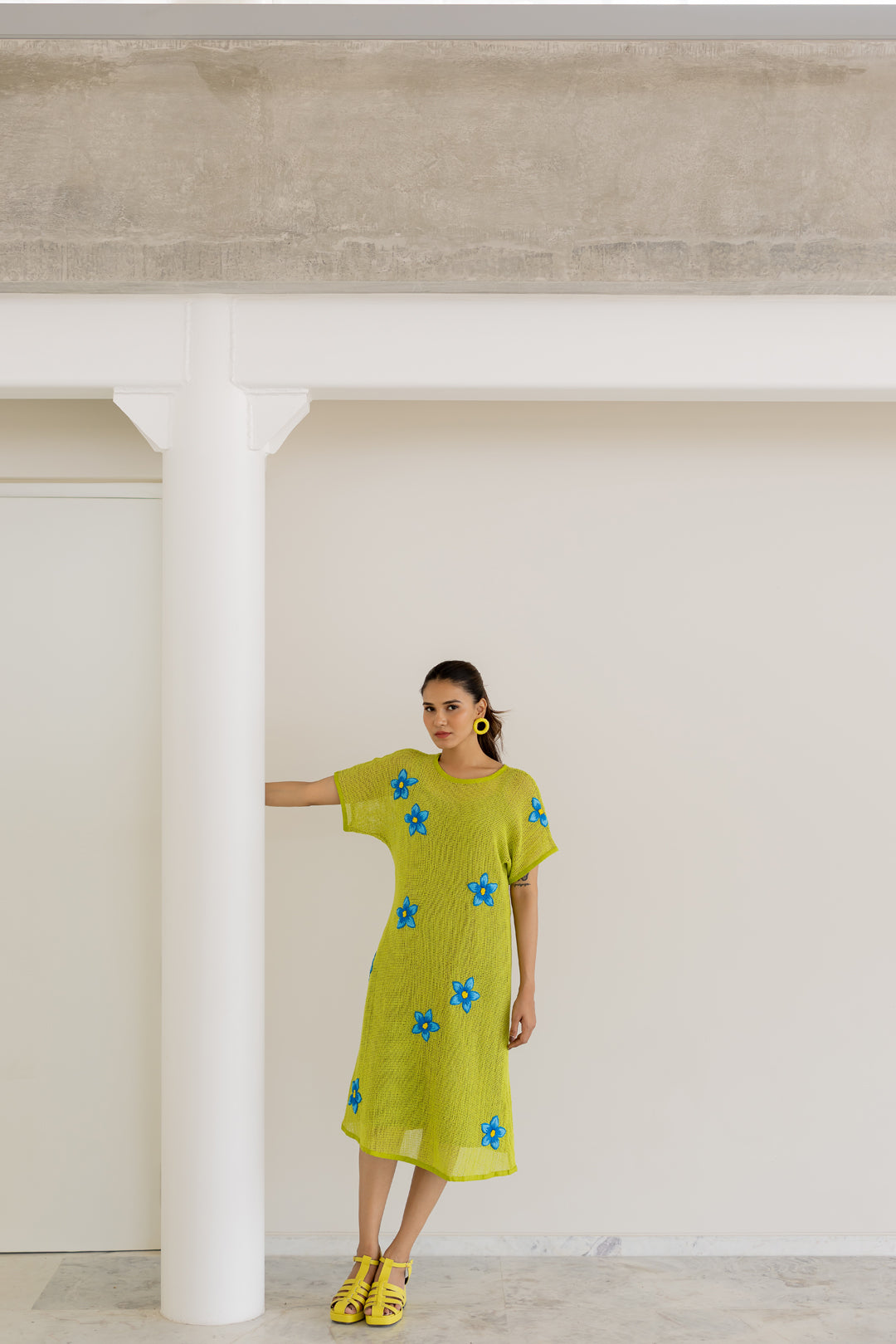Avocado Mesh Embroidered Dress- SS