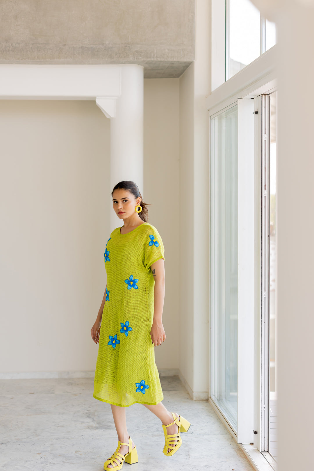 Avocado Mesh Embroidered Dress- SS