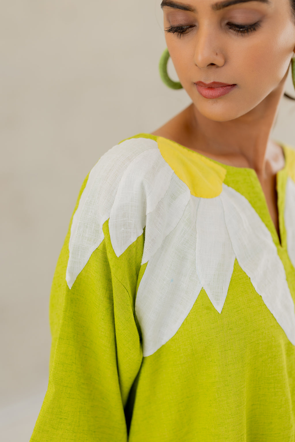 Green Sunflower Applique Co-Ord Set- SS
