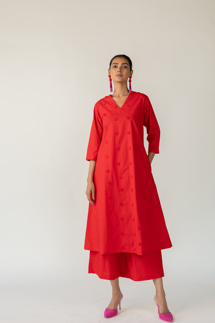 Rouge Polka Embroidered Co-Ord- SS