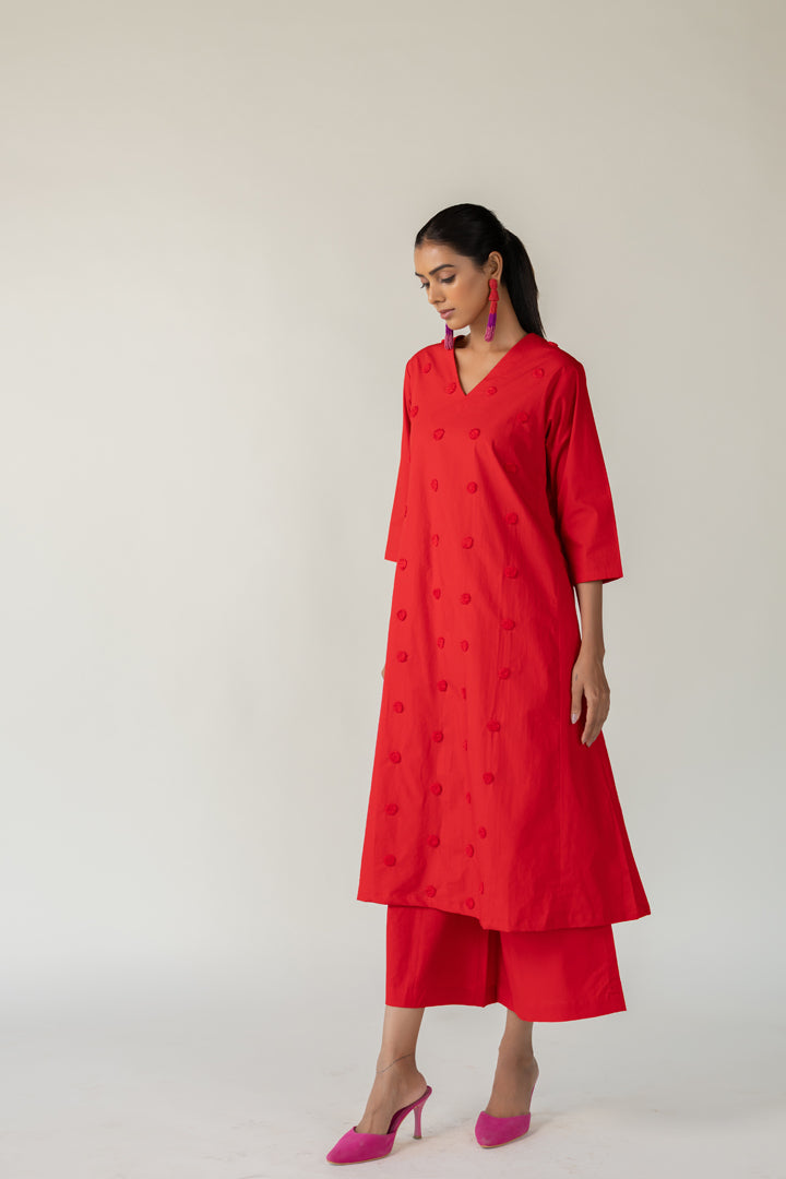 Rouge Polka Embroidered Co-Ord- SS