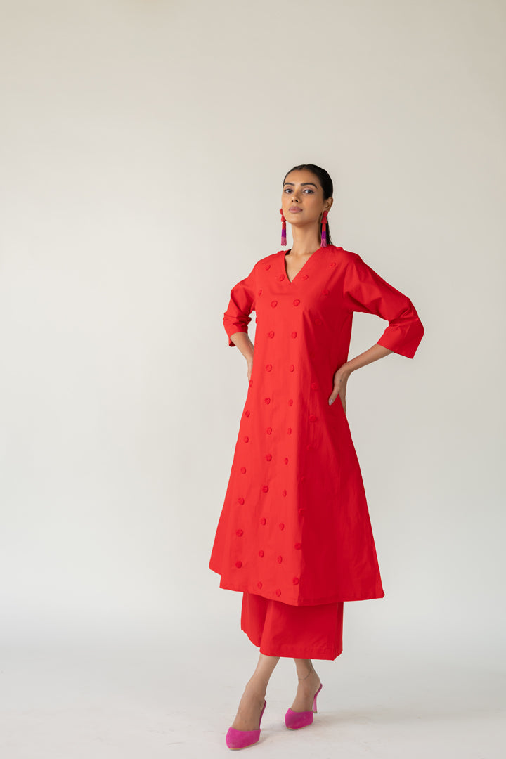 Rouge Polka Embroidered Co-Ord- SS