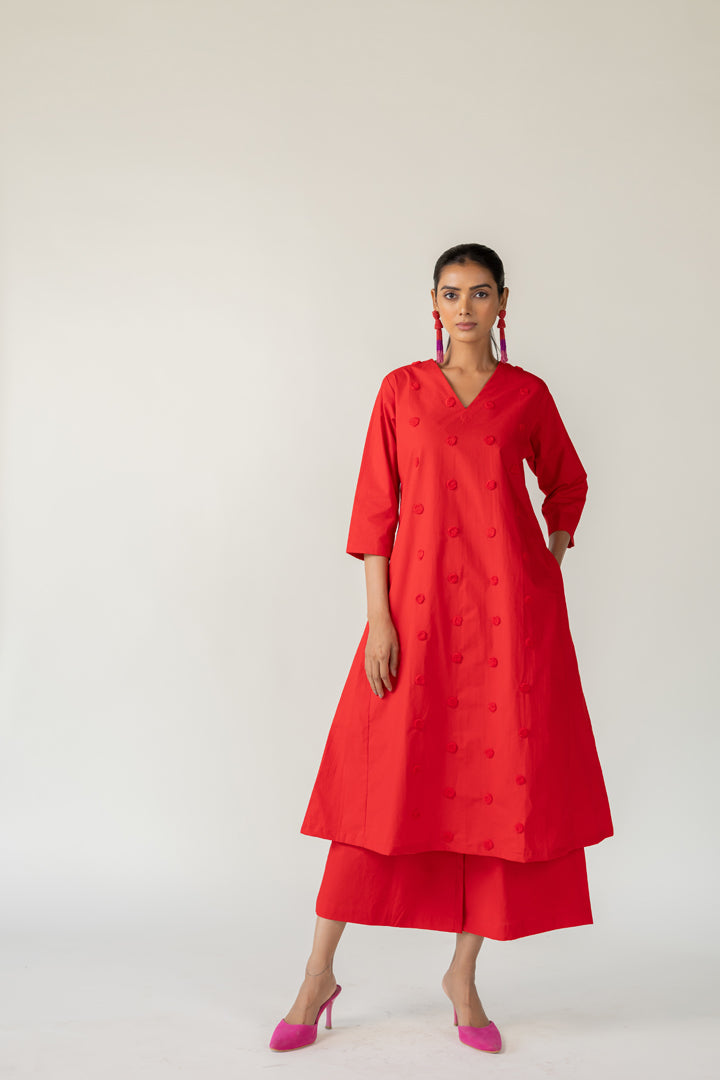 Rouge Polka Embroidered Co-Ord- SS