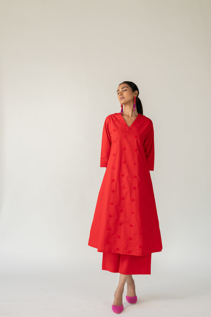Rouge Polka Embroidered Co-Ord- SS