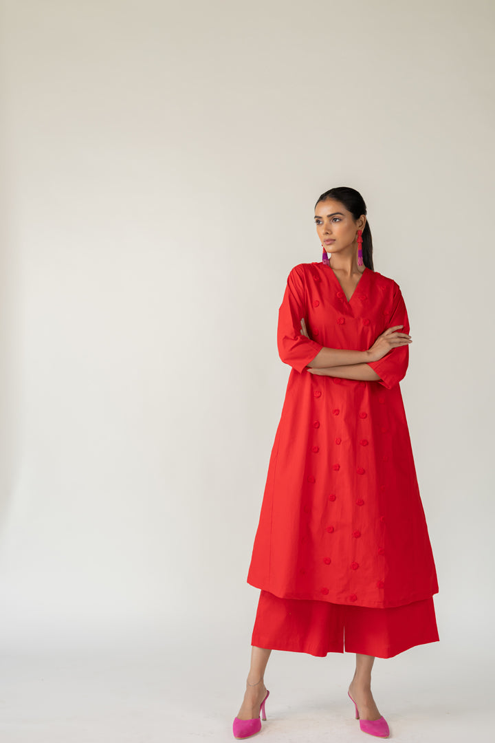 Rouge Polka Embroidered Co-Ord- SS