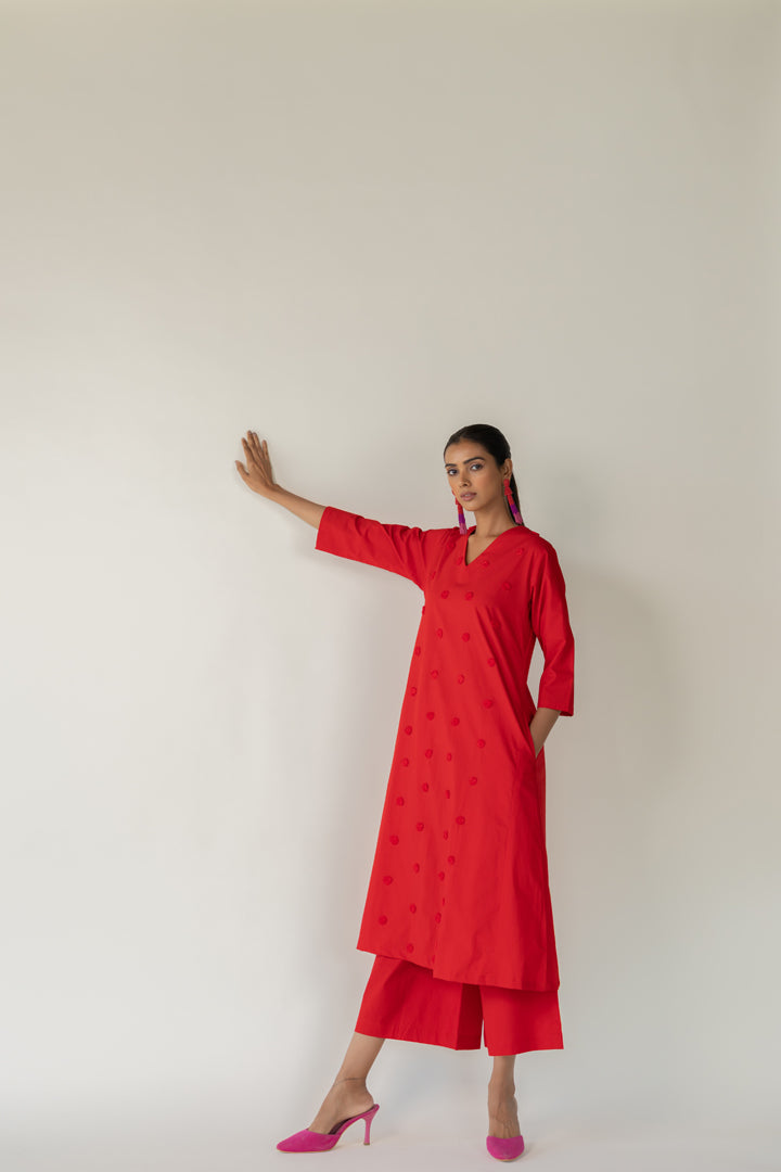 Rouge Polka Embroidered Co-Ord- SS