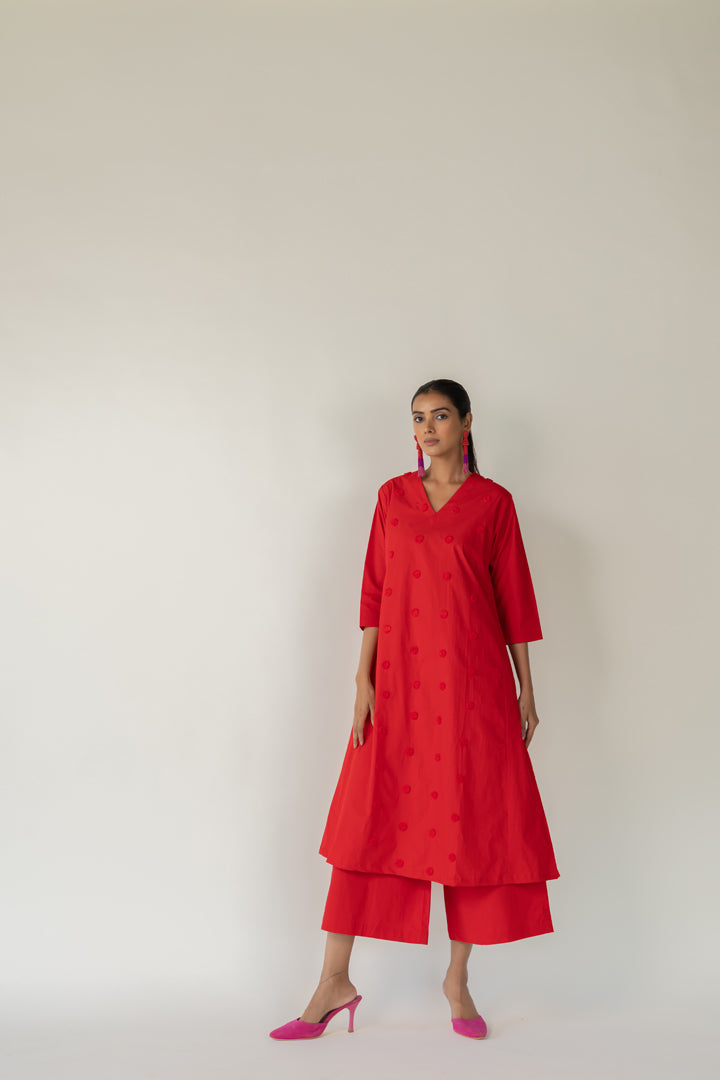 Rouge Polka Embroidered Co-Ord- SS