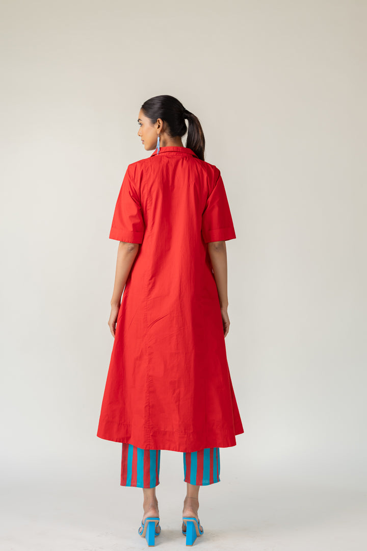 Scarlet Stride Shirt Dress with Striped Pants- SS