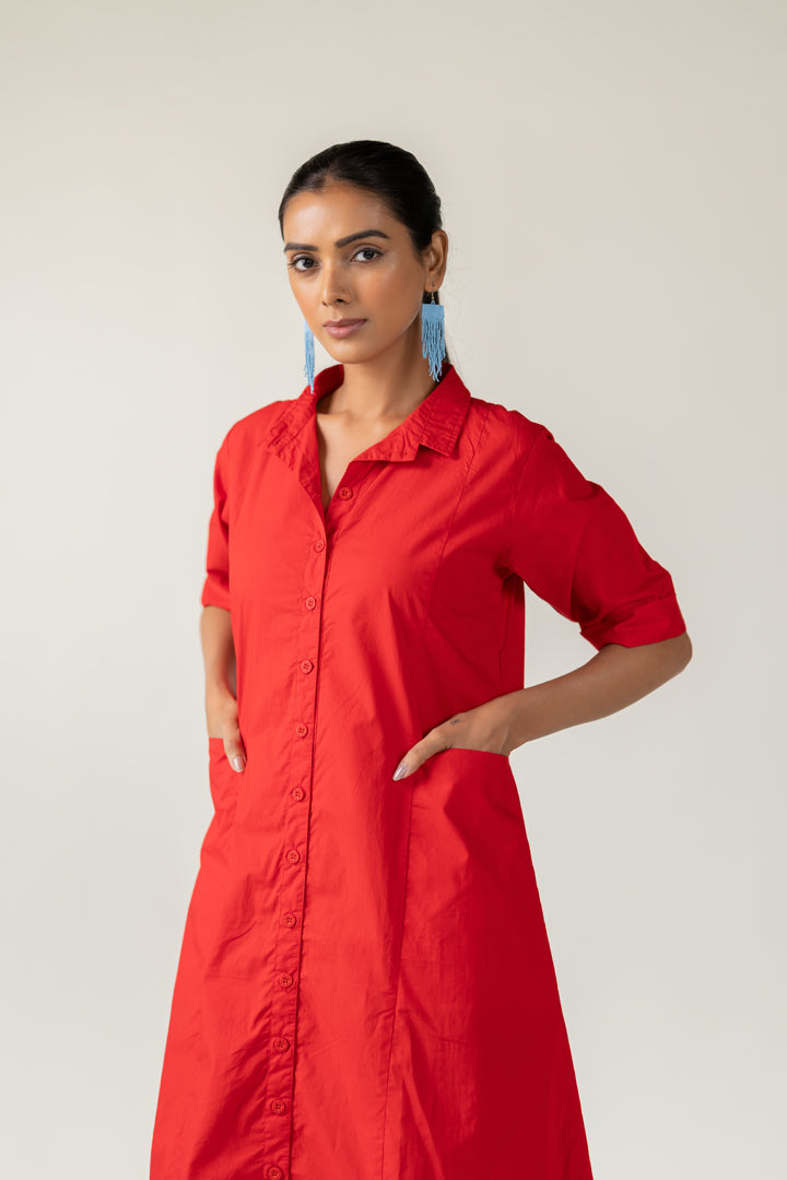 Scarlet Stride Shirt Dress with Striped Pants- SS